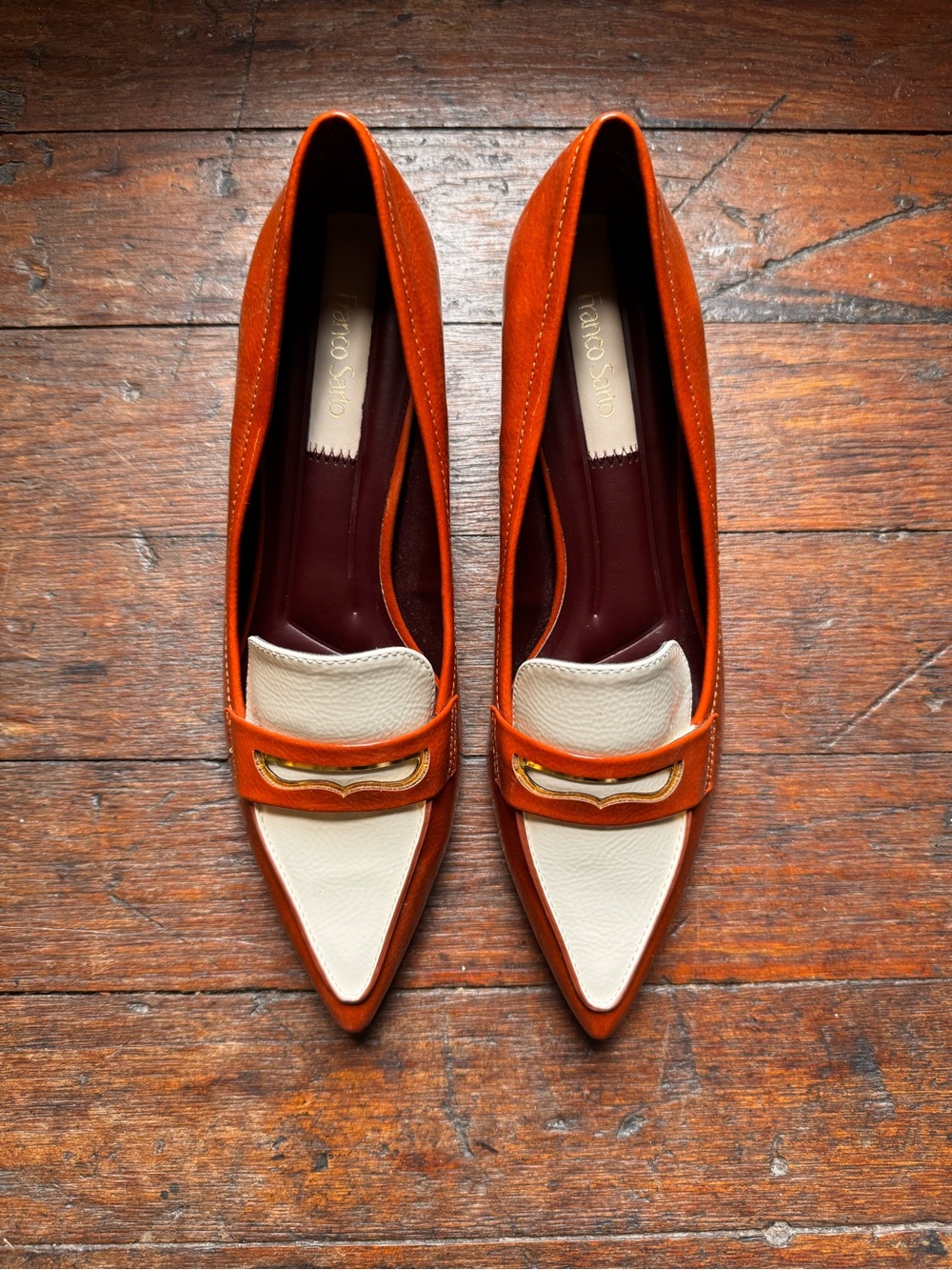 Franco Sarto Brown and White Heeled Loafers